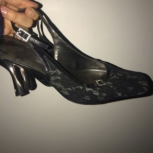 Nine West Black Heels with Rhinestone Detailing